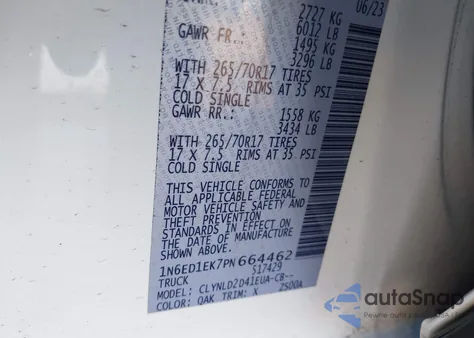 2023 Nissan Frontier Pro-4X 4X4 z USA, uszkodzony, nr VIN 1N6ED1EK7PN664462